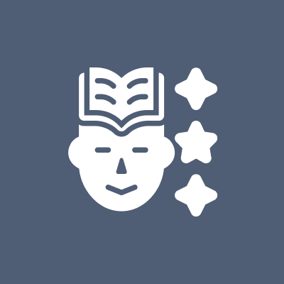 Face with book and stars icon.